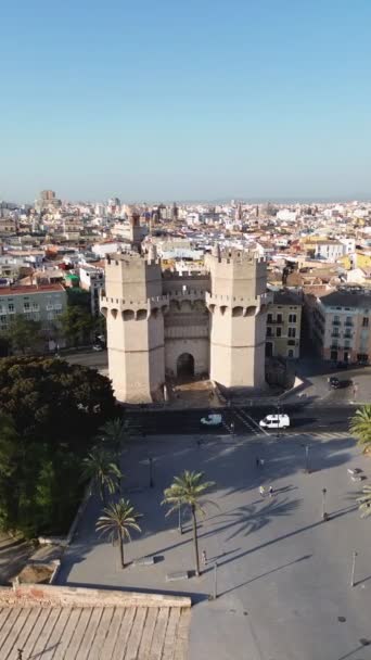 Drönarvideo Serranos Towers Torres Dels Serrans Valencia Spain Europe — Stockvideo