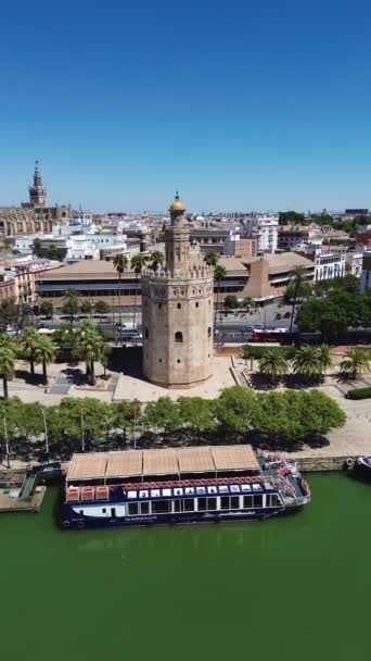 Drone Video Torre Del Oro Sevilla España Europa — Vídeos de Stock