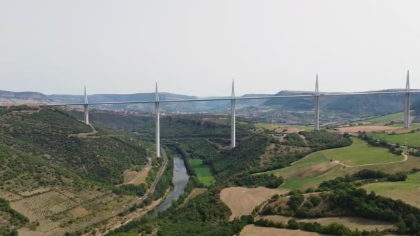 Drone Video Millau Viaduct Viaduc Millau Frankrijk Europa — Stockvideo