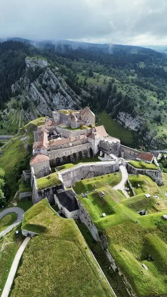 Drohne Photo Joux Castle Chateau Joux Jura Frankreich Europa — Stockfoto