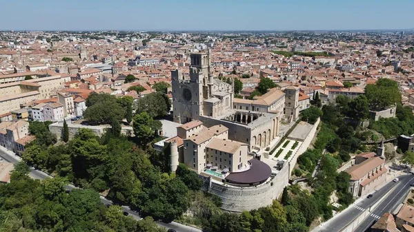 Фото Беспилотника Saint Nazaire Cathedral Cathedrale Saint Nazaire Beziers France — стоковое фото