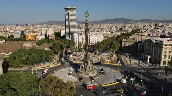 Nsansız Hava Aracı Fotoğrafı Christopher Columbus Anıtı Colom Barcelona Spanya — Stok fotoğraf