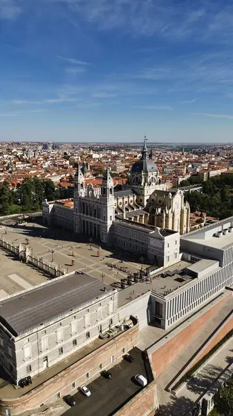 Drone Photo Almudena Cathedral Catedral Santa Mara Real Almudena Madrid — Stock Photo, Image