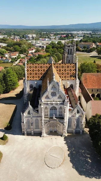 Drohnenfotos Brou Royal Monastery Monastere Royal Brou Bourg Bress Frankreich — Stockfoto