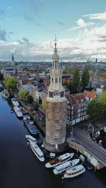 Drone Foto Montelbaanstoren Amsterdã Holanda Europa — Fotografia de Stock
