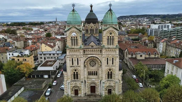 Dron Zdjęcie Bazylika Najświętszego Serca Basilique Sacre Coeur Nancy Francja — Zdjęcie stockowe