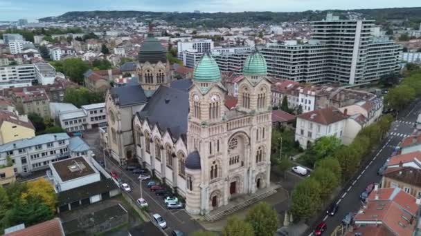 Drone Photo Βασιλική Της Ιερής Καρδιάς Basilique Sacre Coeur Nancy — Αρχείο Βίντεο