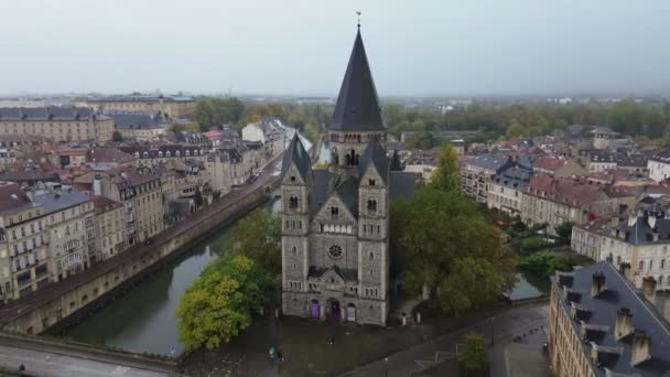 Drone Video Templo Neuf Metz Francia Europa — Vídeos de Stock