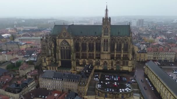 Видео Беспилотника Saint Etienne Cathedral Cathedrale Saint Etienne Metz France — стоковое видео