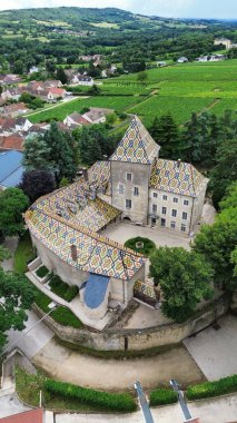 İnsansız hava aracı fotoğrafı Santenay Kalesi Fransa Avrupa