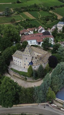 İnsansız hava aracı fotoğrafı Santenay Kalesi Fransa Avrupa