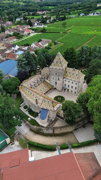 İnsansız hava aracı fotoğrafı Santenay Kalesi Fransa Avrupa