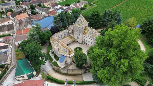 İnsansız hava aracı fotoğrafı Santenay Kalesi Fransa Avrupa