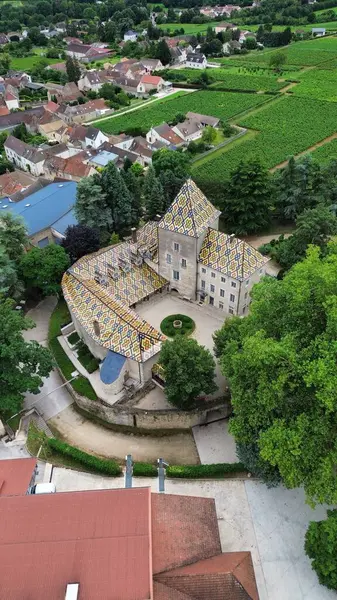 İnsansız hava aracı fotoğrafı Santenay Kalesi Fransa Avrupa