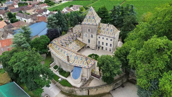 İnsansız hava aracı fotoğrafı Santenay Kalesi Fransa Avrupa