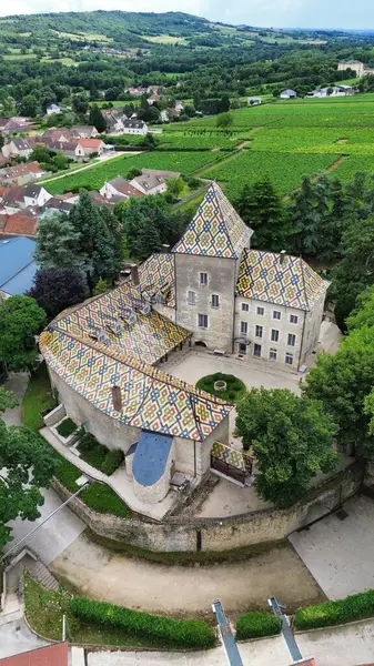 İnsansız hava aracı fotoğrafı Santenay Kalesi Fransa Avrupa