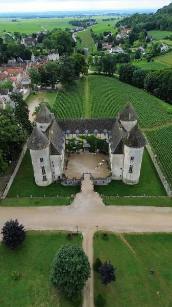 İnsansız hava aracı fotoğrafı Savigny-les-Beaune Kalesi Fransa Avrupa