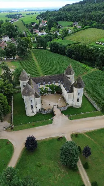 İnsansız hava aracı fotoğrafı Savigny-les-Beaune Kalesi Fransa Avrupa