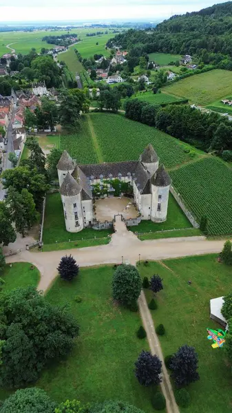 İnsansız hava aracı fotoğrafı Savigny-les-Beaune Kalesi Fransa Avrupa