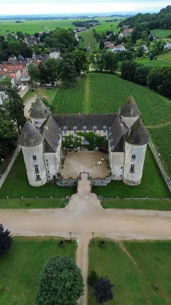 İnsansız hava aracı fotoğrafı Savigny-les-Beaune Kalesi Fransa Avrupa