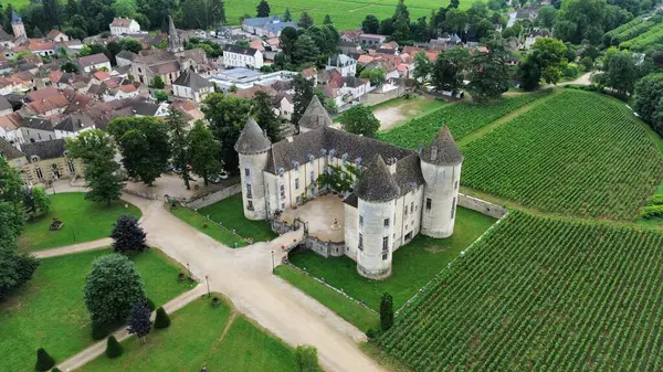 İnsansız hava aracı fotoğrafı Savigny-les-Beaune Kalesi Fransa Avrupa