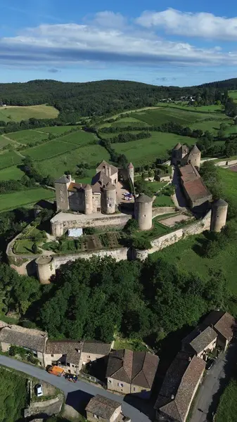 Drone foto berze-le-chatel kalesi Fransa Avrupa