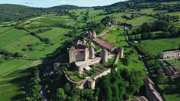 Drone foto berze-le-chatel kalesi Fransa Avrupa