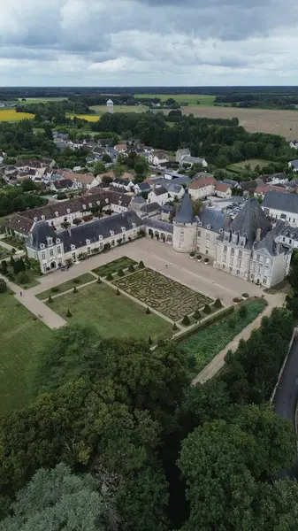 İnsansız hava aracı fotoğrafı Azay-le-Ferron şatosu Fransa Avrupa