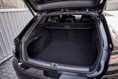 Vinnitsya, Ukraine - 14 July, 2022: Black Volkswagen Arteon R-Line trunk