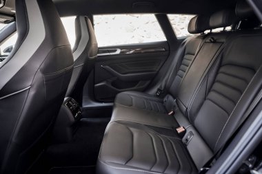 Vinnitsya, Ukraine - 14 July, 2022: Black Volkswagen Arteon R-Line leather car seats