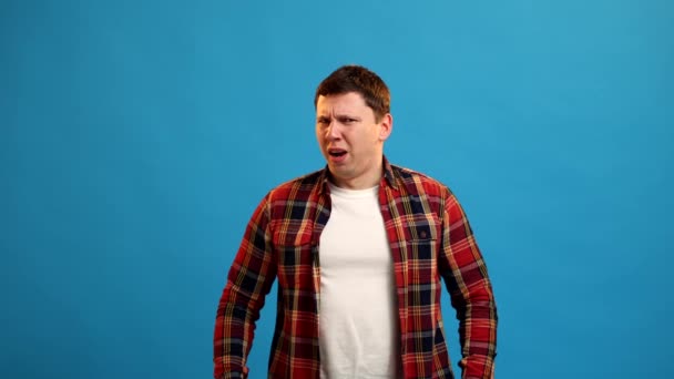 Young European Man Expressing Disgust Aversion Frowning Face Feeling Gagging — Αρχείο Βίντεο