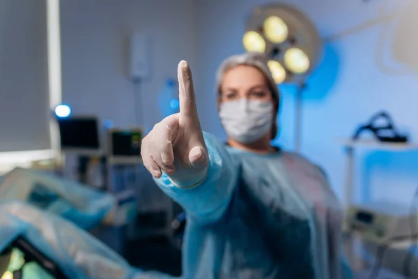 Female Proctologist Wearing Medical Uniform Posing Showing Fingers Smiling Hospital Stock Picture