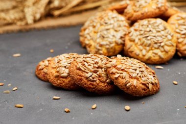 Crunchy sunflower seed cookies, perfect for a healthy and satisfying snack with a nutty flavor. High quality photo clipart