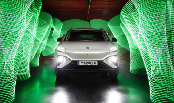 Vinnitsa, Ukraine - February 03, 2024: MG Marvel R electric SUV with sleek design and advanced technology, editorial photo. High quality photo
