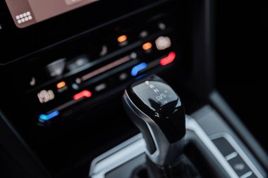 Vinnitsa, Ukraine - January 22, 2024 : Volkswagen Arteon gear shift and console premium interior. High quality photo clipart