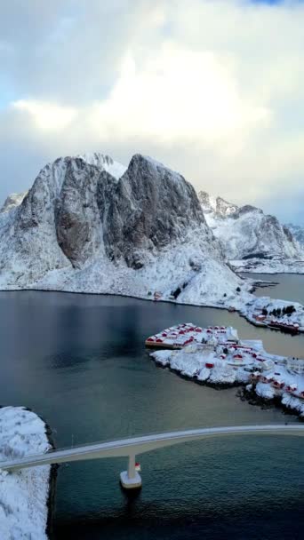 Veduta Aerea Dell Isola Lofoten Norvegia Stagione Invernale Del Villaggio — Video Stock