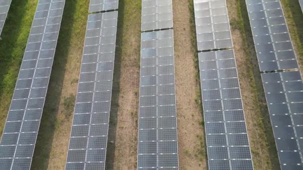 Вид Зверху Панелі Сонячних Батарей Сонячній Фермі Або Сонячній Електростанції — стокове відео