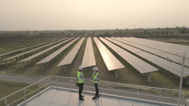 Inżynierowie Badają Budowę Panelu Ogniw Słonecznych Przemysł Energia Odnawialna Ekologiczna — Wideo stockowe