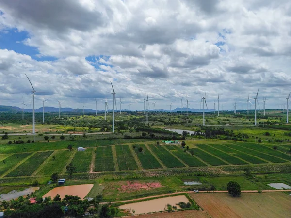 Vento Aéreo Dos Geradores Turbinas Eólicas Produz Energia Extricada Parque — Fotografia de Stock