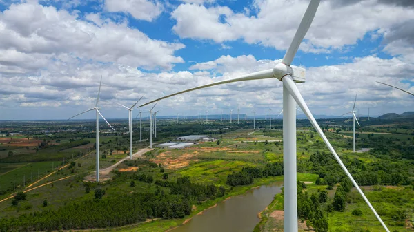 Vento Aéreo Dos Geradores Turbinas Eólicas Produz Energia Extricada Parque — Fotografia de Stock