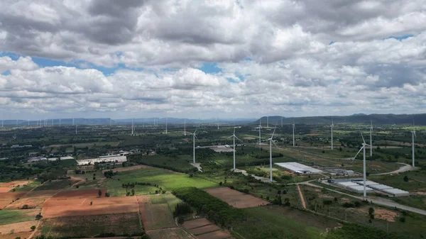Aerial Wind Wind Turbine Generators Produces Extricate Energy Windmill Farm — Stock Photo, Image