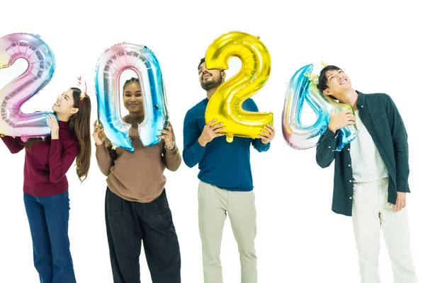 Ομάδα Ανθρώπων Που Κατέχουν Φούσκα Χρώμα Φαντασία Μπαλόνια Του Αριθμού — Φωτογραφία Αρχείου