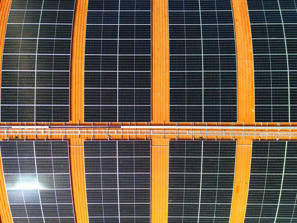 Vista Aérea Superior Del Sistema Techo Solar Azotea Del Almacén — Foto de Stock