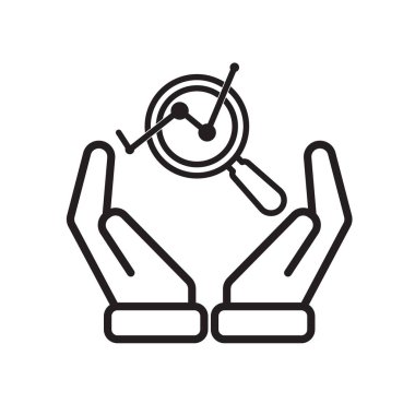 Teknoloji ikonları. Tahmin Analitik. Elinde büyüteçle grafikler. Otomasyon, yapay zeka. Tasarım biçimi