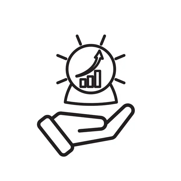 Teknoloji ikonu. Tahmin Analitik. Elinde yükselen grafiği olan dijital kristal küre. Otomasyon, yapay zeka. Tasarım biçimi