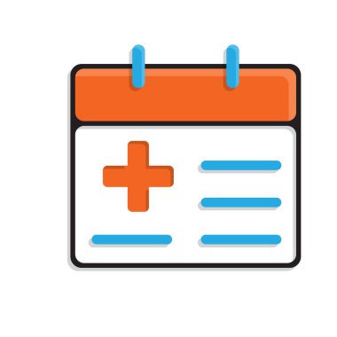 Tıbbi ikonlar. Tıbbi Program. Tıbbi haç sembollü takvim. Önlem, sağlık, teşhis. Karışık tasarım biçimi