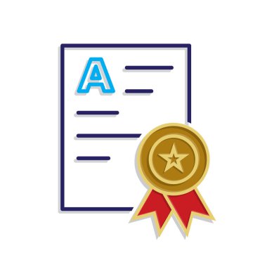 Eğitim ikonu. Başarı Rozeti. Kurdele ve altın yıldız sertifikası. Zeki, bilgili, zeki. Karışık tasarım biçimi