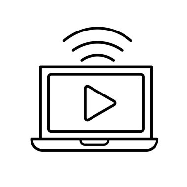 Eğitim ikonu. Çevrimiçi Öğrenme ya da E-Öğrenme. Dizüstü bilgisayarı ekranda ve sinyalde oyun sembolü ile aç. Zeki, bilgili, zeki. Tasarım biçimi