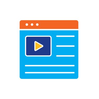 Eğitim ikonu. Giyinik. Oynat düğmesi ve transkripti olan ekran penceresi. Zeki, bilgili, zeki. Düz tasarım biçimi