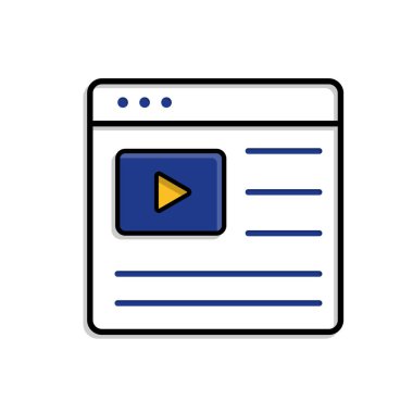 Eğitim ikonu. Giyinik. Oynat düğmesi ve transkripti olan ekran penceresi. Zeki, bilgili, zeki. Karışık tasarım biçimi